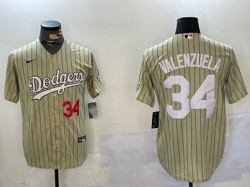 Men Los Angeles Dodgers #34 Valenzuela Green Stripe Game 2024 Nike MLB Jersey style 5->los angeles dodgers->MLB Jersey